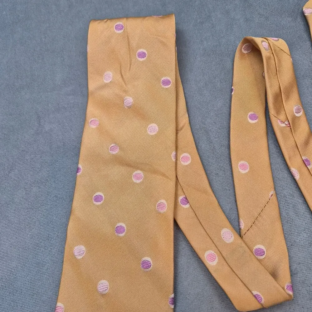 Ike Behar New York Silk Yellow & Pink Polka Dot Mens Tie 60